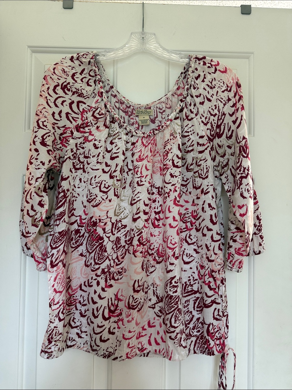Lucky Brand Pink & Burgundy Floral Peasant Top
